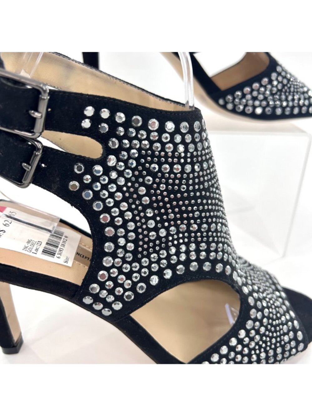 NWT INC INTERNATIONAL CONCEPTS GOLDEEZ SILVER RHINESTONE STUD HEELS - 7M - Picture 3 of 10
